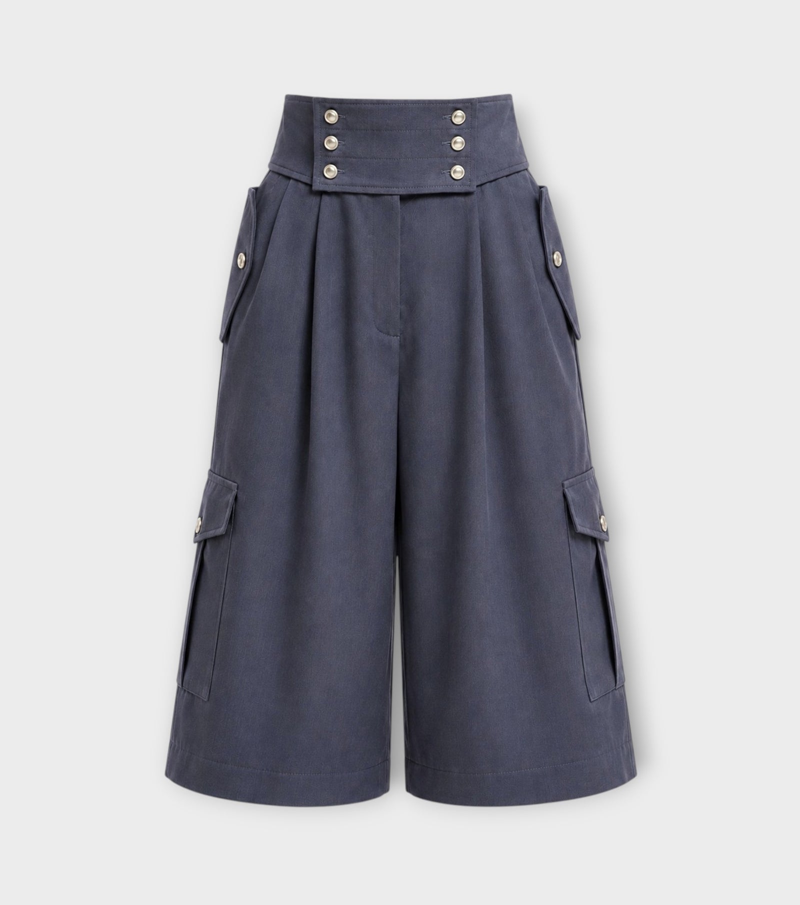 High-Waisted Utility Bermuda Shorts | Grey Blue