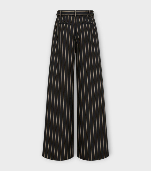 High-Waisted Wide-Leg Pinstripe Palazzo Trousers | Black