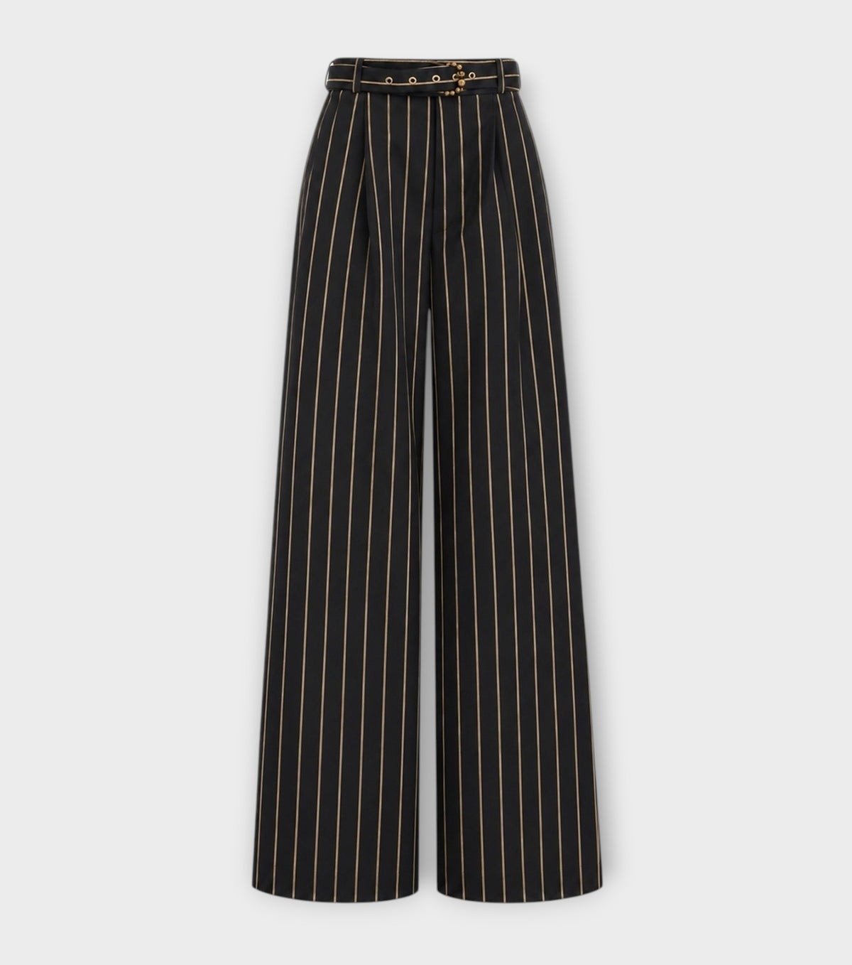 High-Waisted Wide-Leg Pinstripe Palazzo Trousers | Black