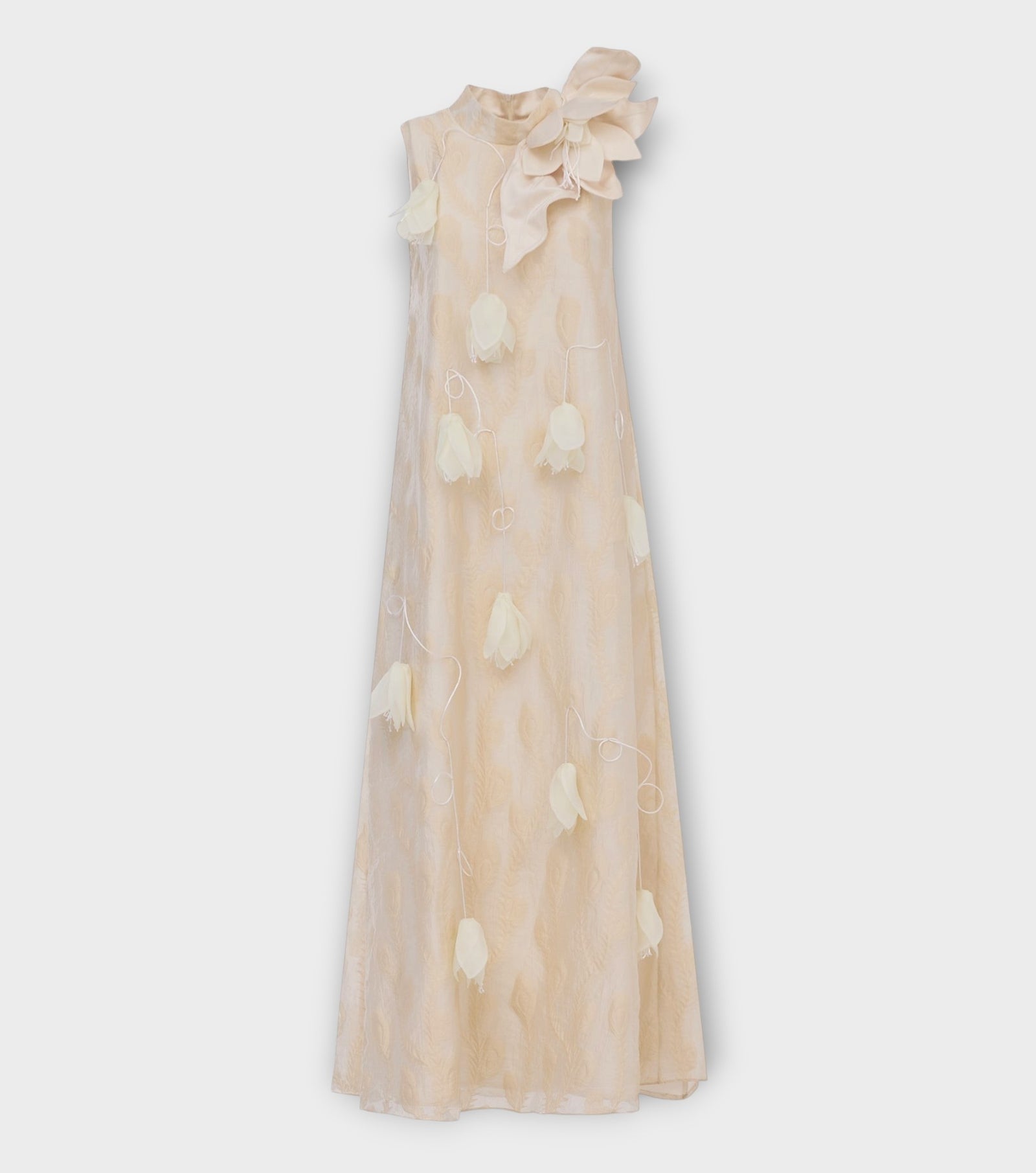 Ivory A-Line Flower Maxi Dress - Couture Gown