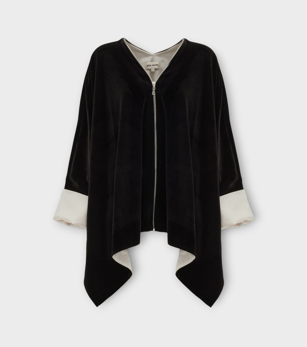 Loose Velvet Cape Jacket With Zip Front - Black