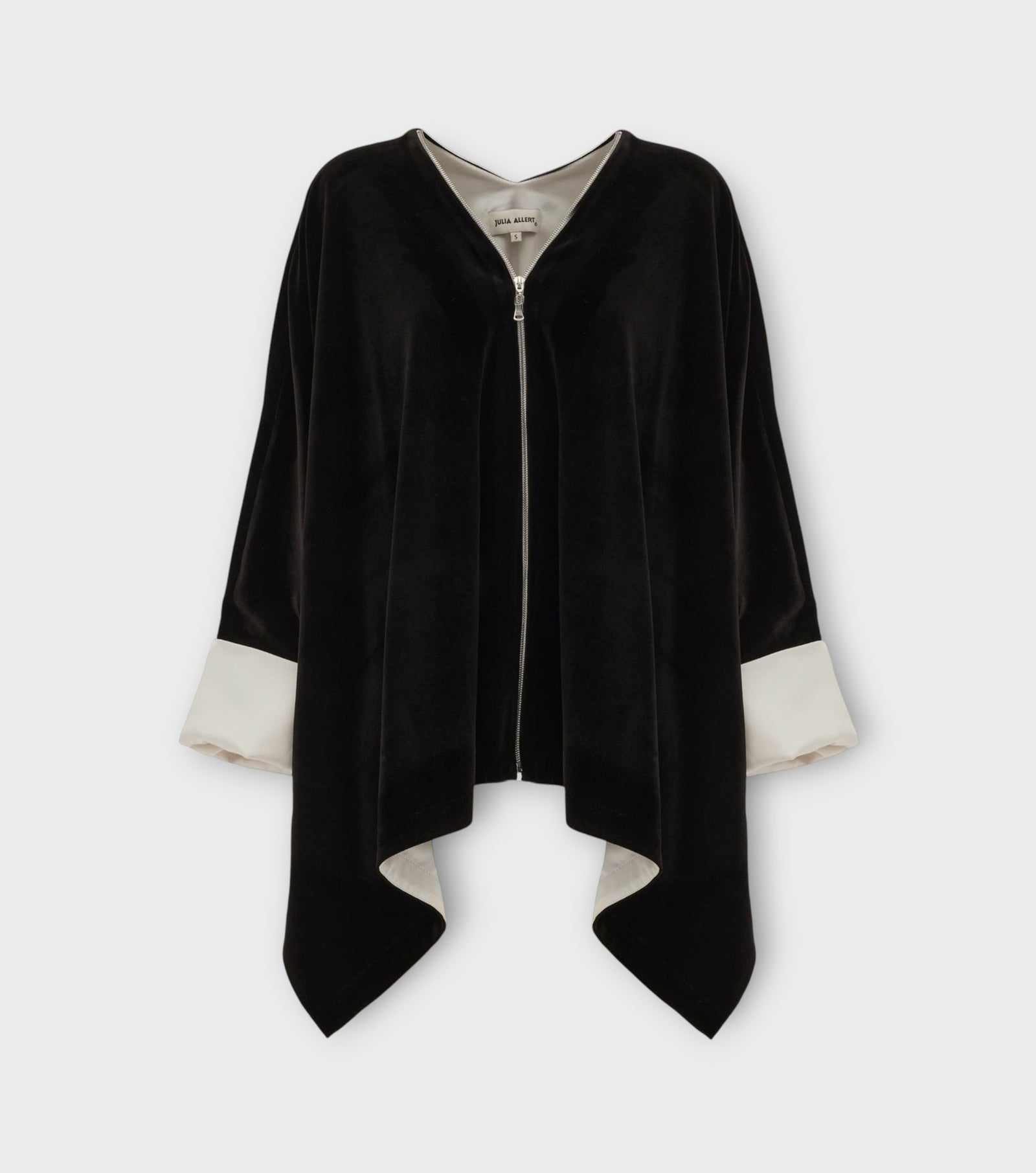 Loose Velvet Cape Jacket With Zip Front - Black