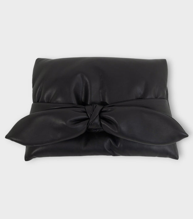 Petal Faux Leather Evening Clutch Bag - Black