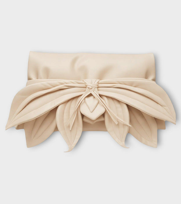 Petal Faux Leather Evening Clutch Bag - Ecru