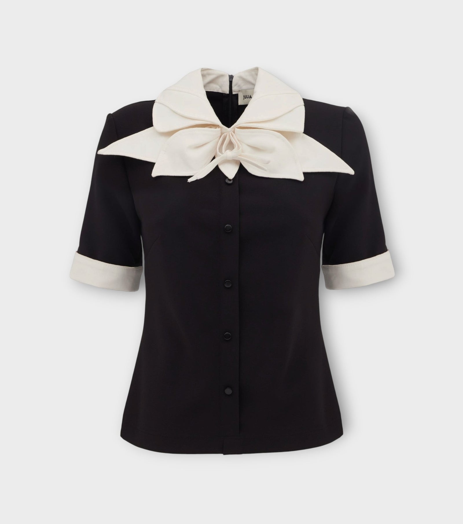 Short Sleeve Formal Bow Blouse - Black