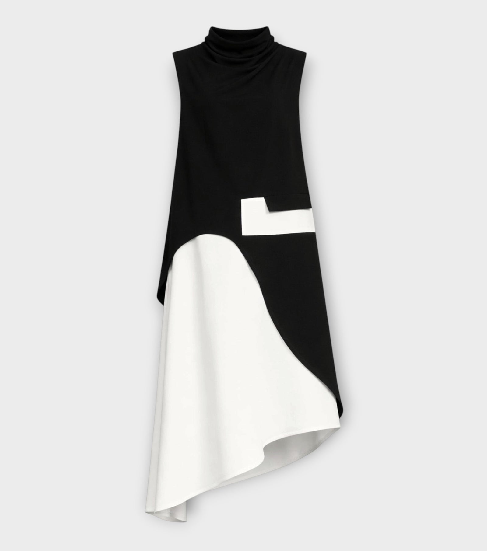 Sleeveless Asymmetric Midi Dress – Black & White