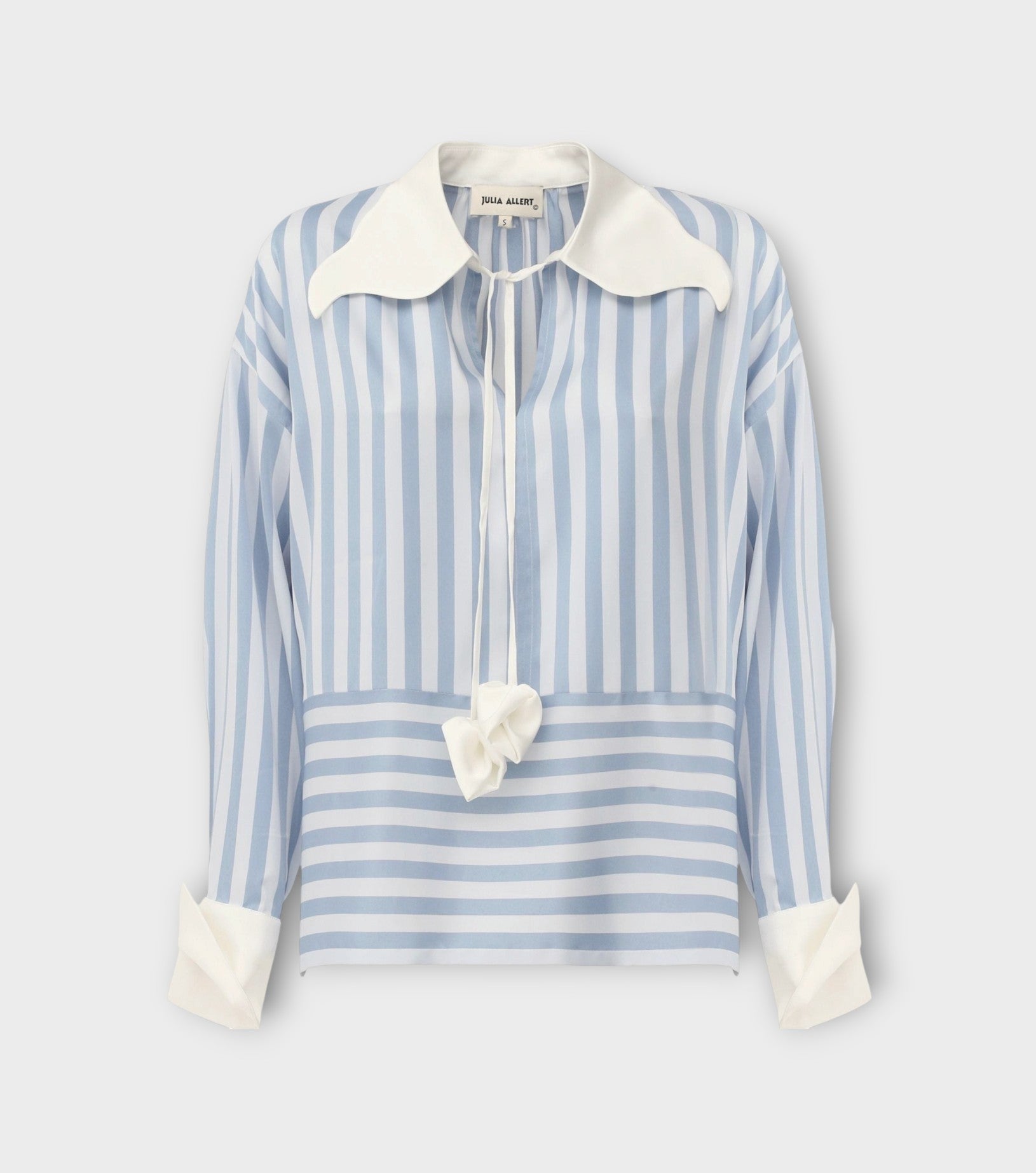 Smart Elegance – Silk-Touch Striped Long-Sleeve Blouse | Light Blue