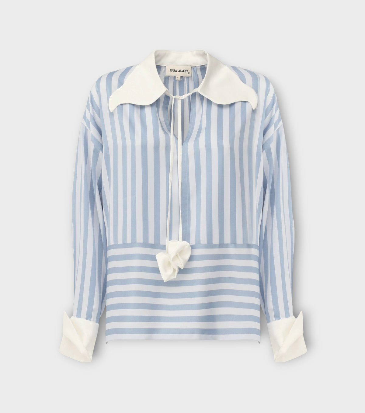 Smart Elegance – Silk-Touch Striped Long-Sleeve Blouse | Light Blue