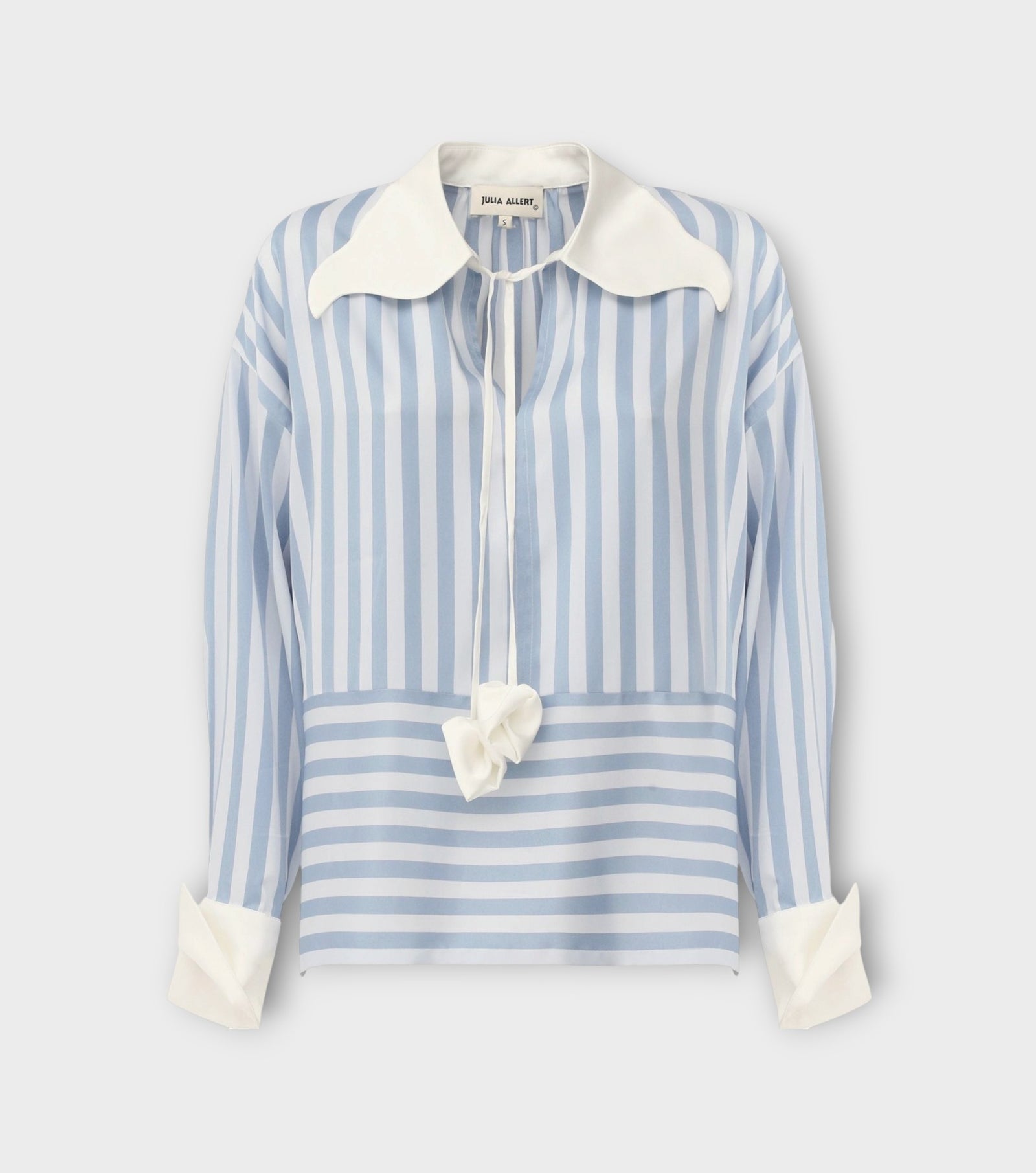 Smart Elegance – Silk-Touch Striped Long-Sleeve Blouse | Light Blue