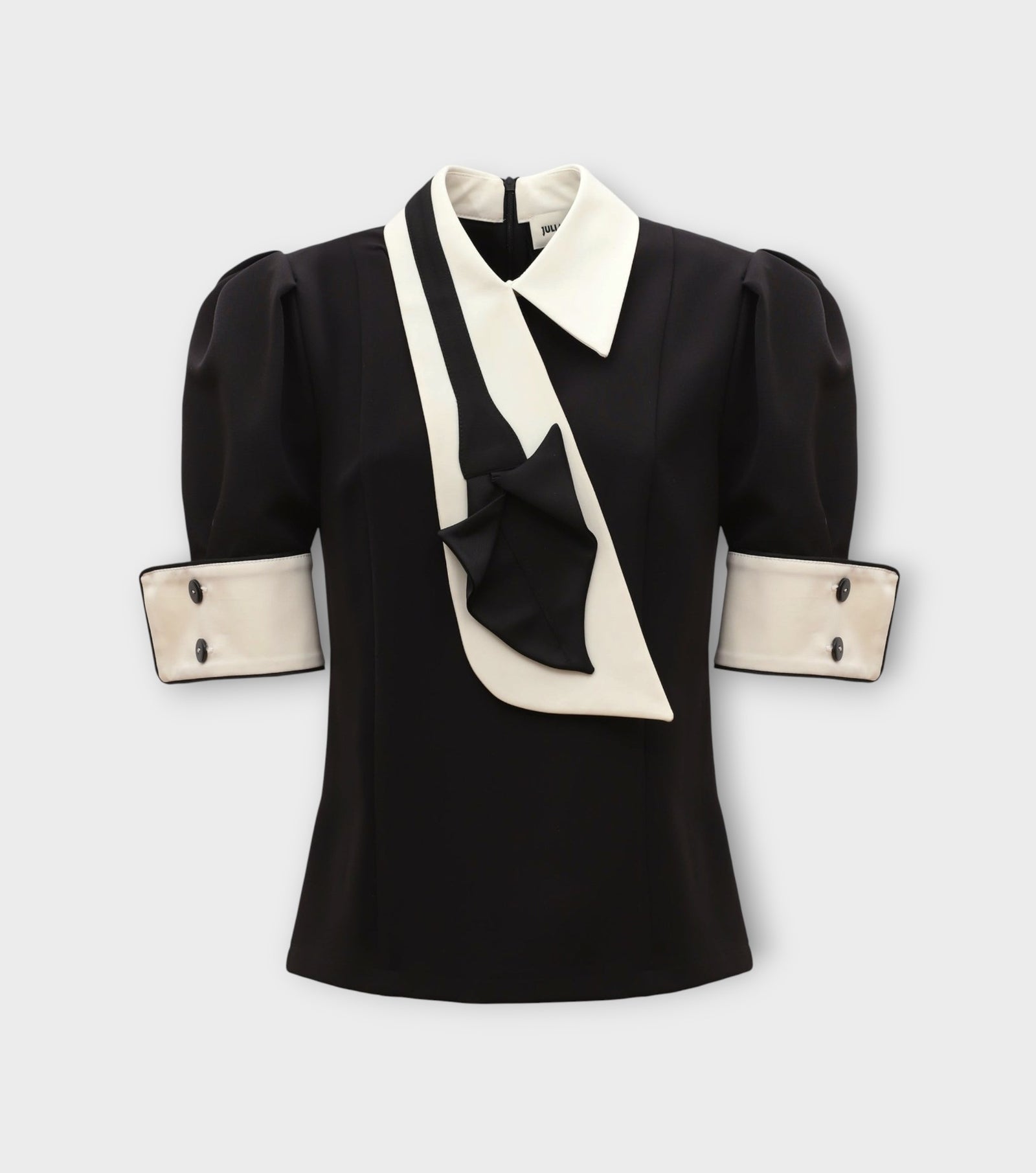 Statement Blouse With White Collar And Cuffs - Black