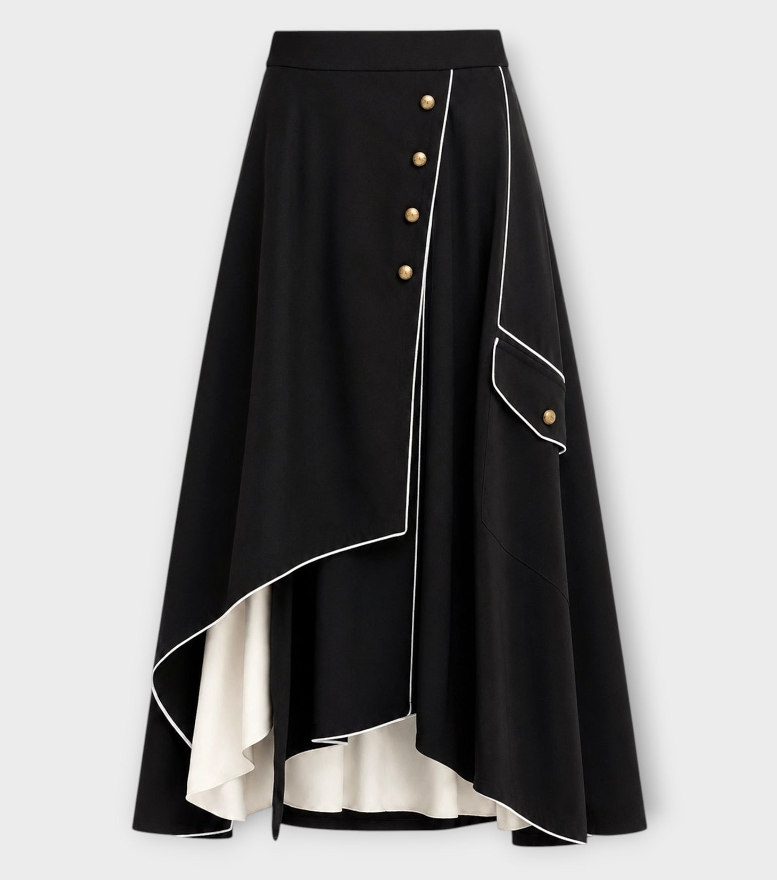 Tailored Asymmetrical Midi Skirt | Black