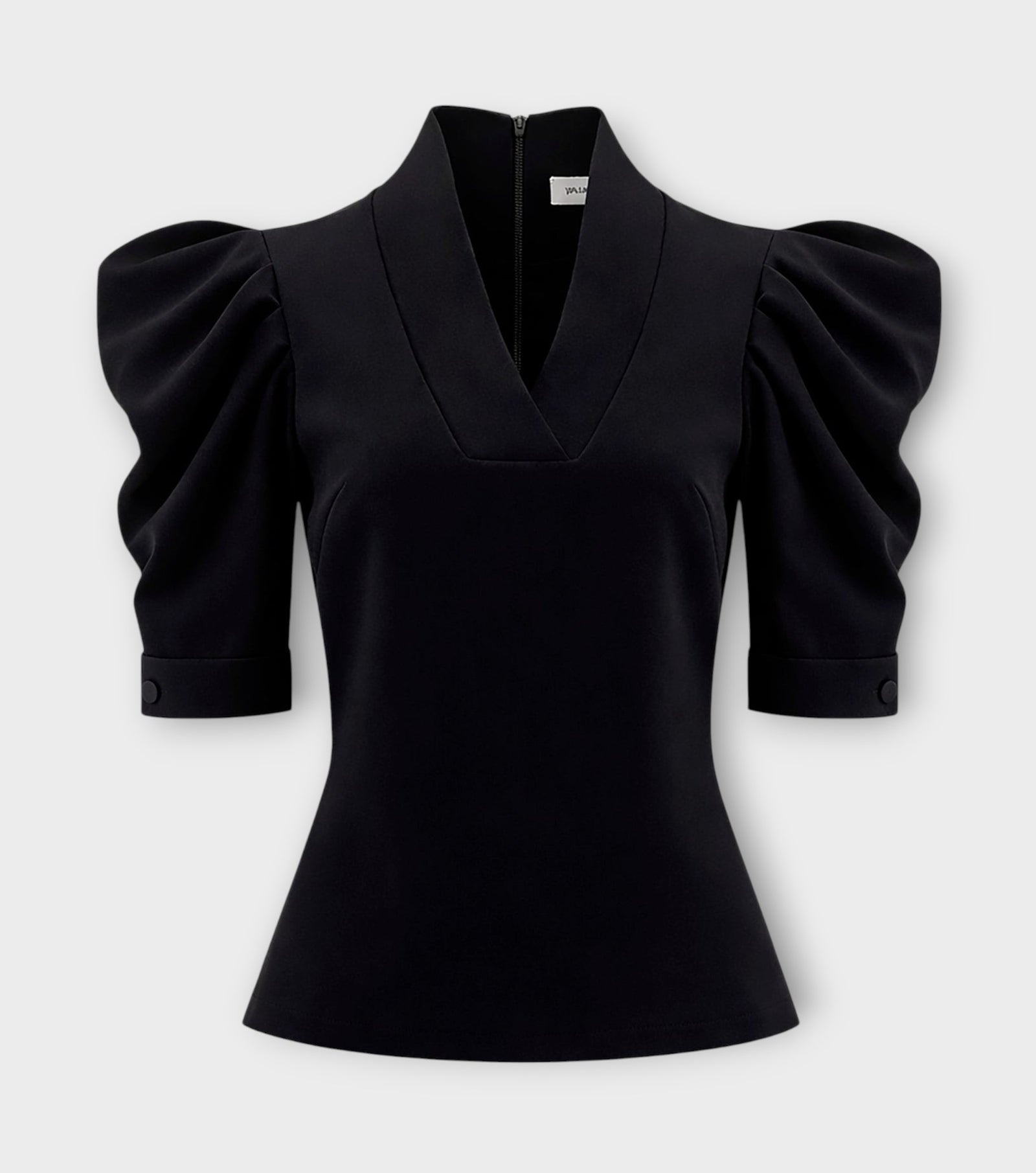 V-Neck Puff Sleeve Top - Black