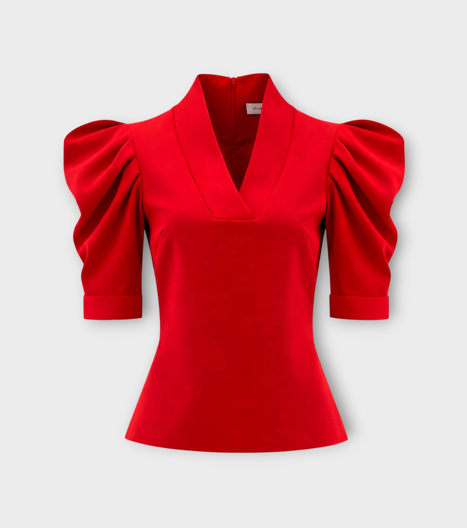 V-Neck Puff Sleeve Top - Red