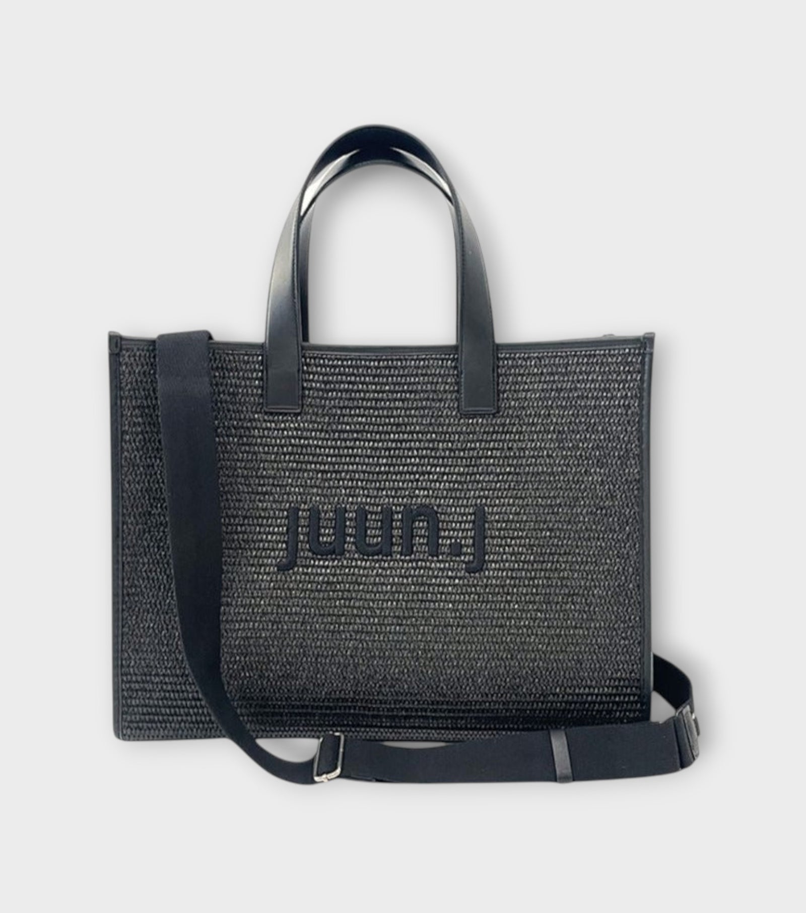 Logo Raffia Tote Bag | Black