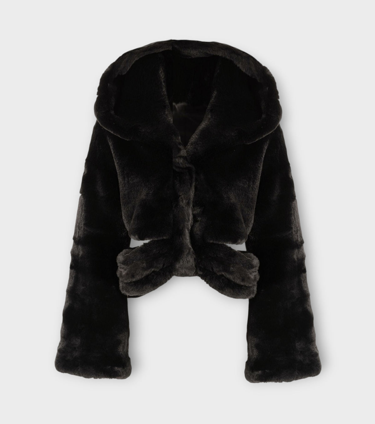 Hooded Fur Jacket With Cutouts
