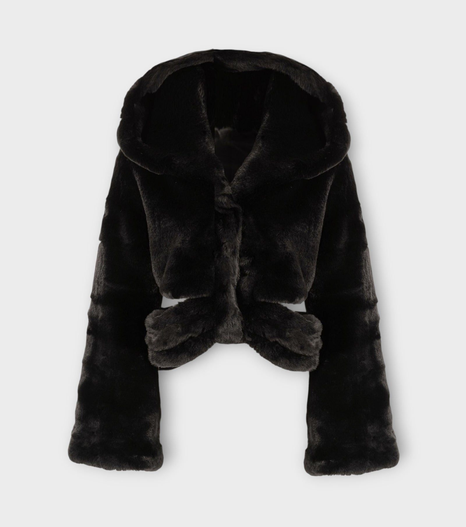 Hooded Fur Jacket With Cutouts