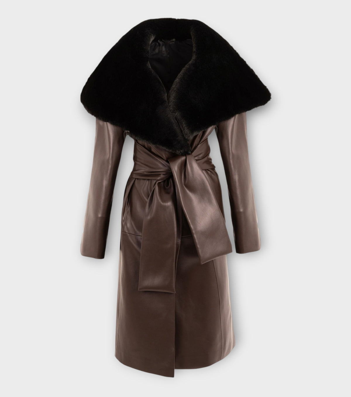 Leather Trench Coat With Fur Collar