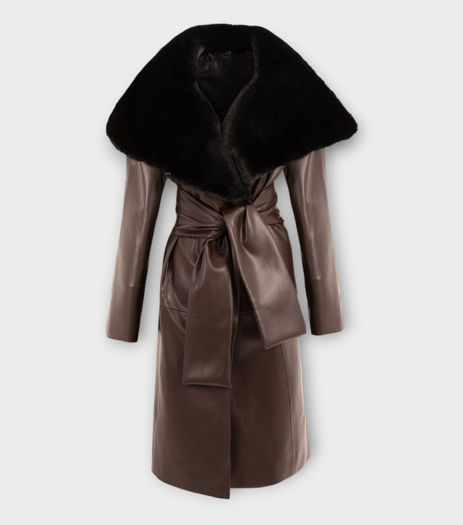 Leather Trench Coat With Fur Collar