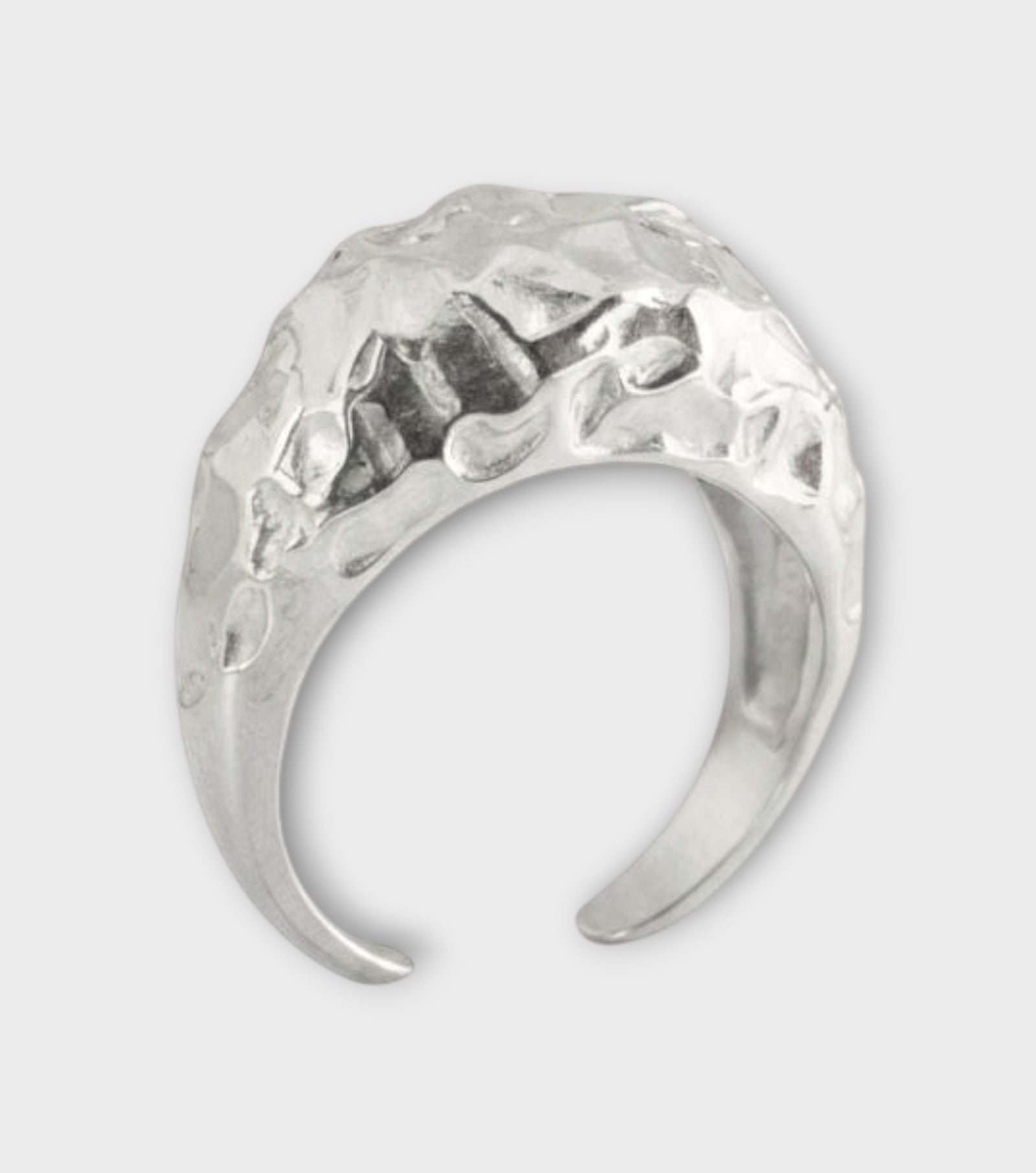 Amorphous Shiny Silver Oval Signet Ring