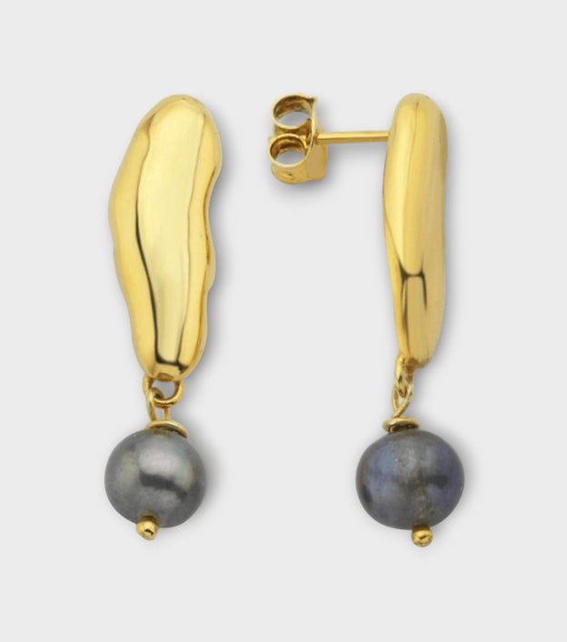 Black Pearl Dangle Earrings Gold