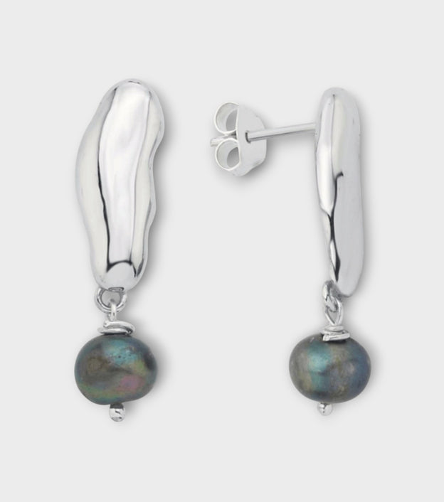 Black Pearl Dangle Earrings | Silver