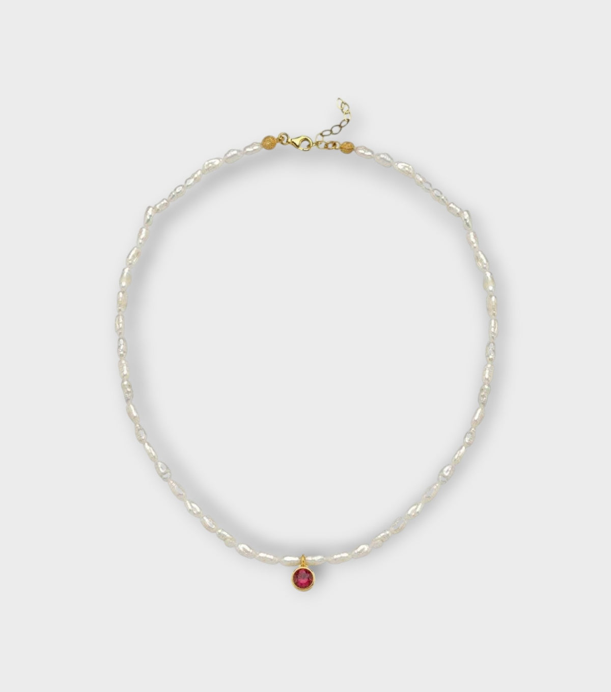 Cosmic Pearl Zodiac Necklace Red Birthstone