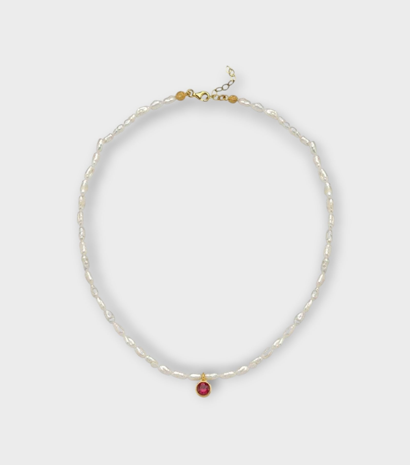 Cosmic Pearl Zodiac Necklace Red Birthstone