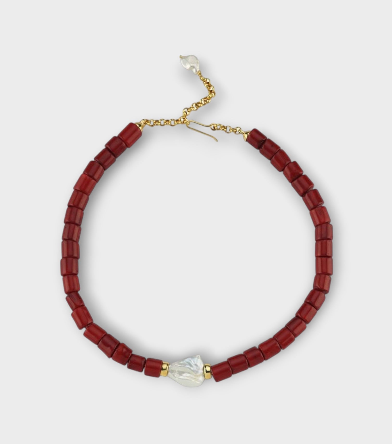Harmonia Chunky Red Coral Necklace with Baroque Pearl