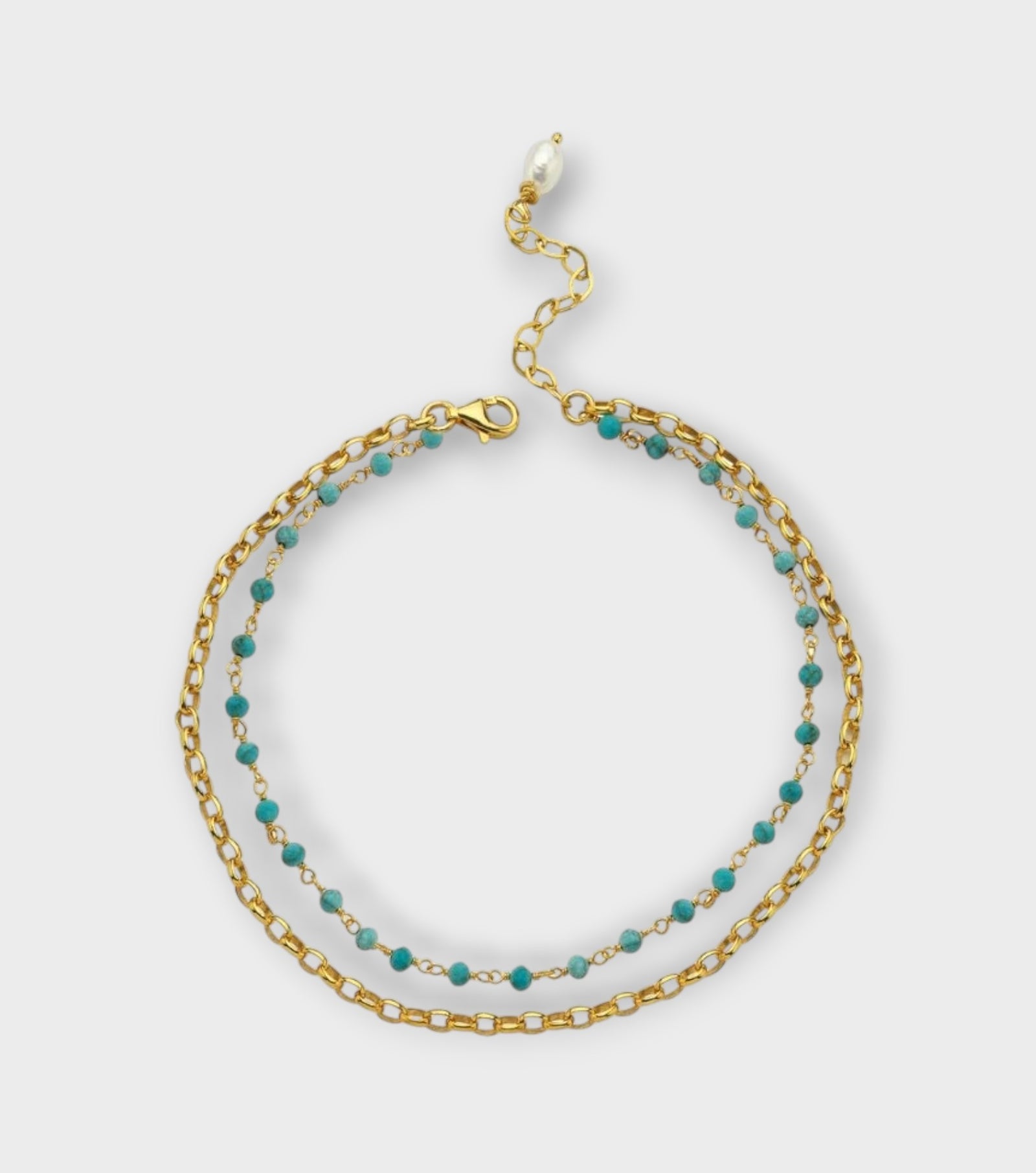 Jemy Gold Chain Anklet with Turquoise Beads