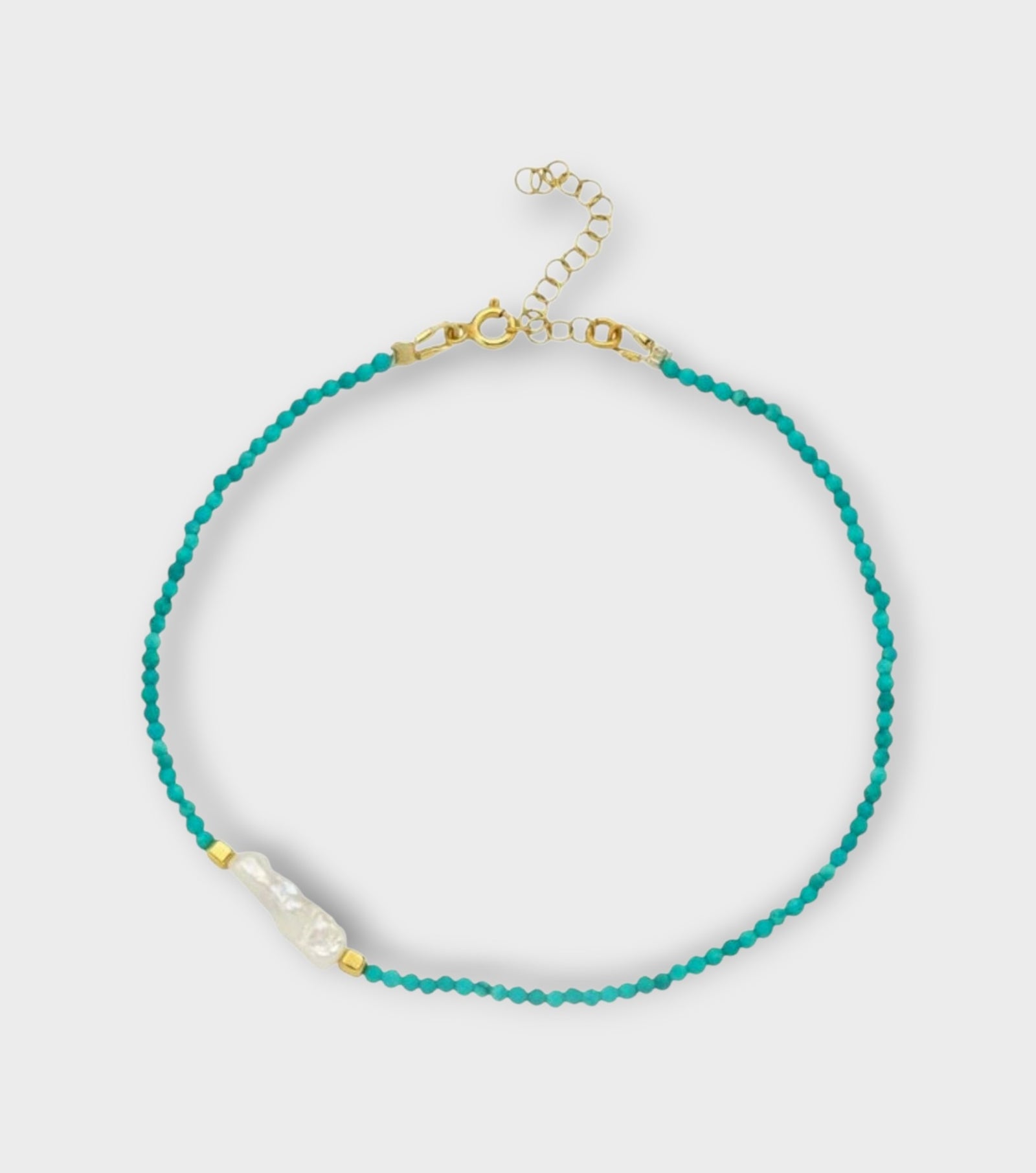 Megy Turquoise Beaded Anklet with Pearl Detail