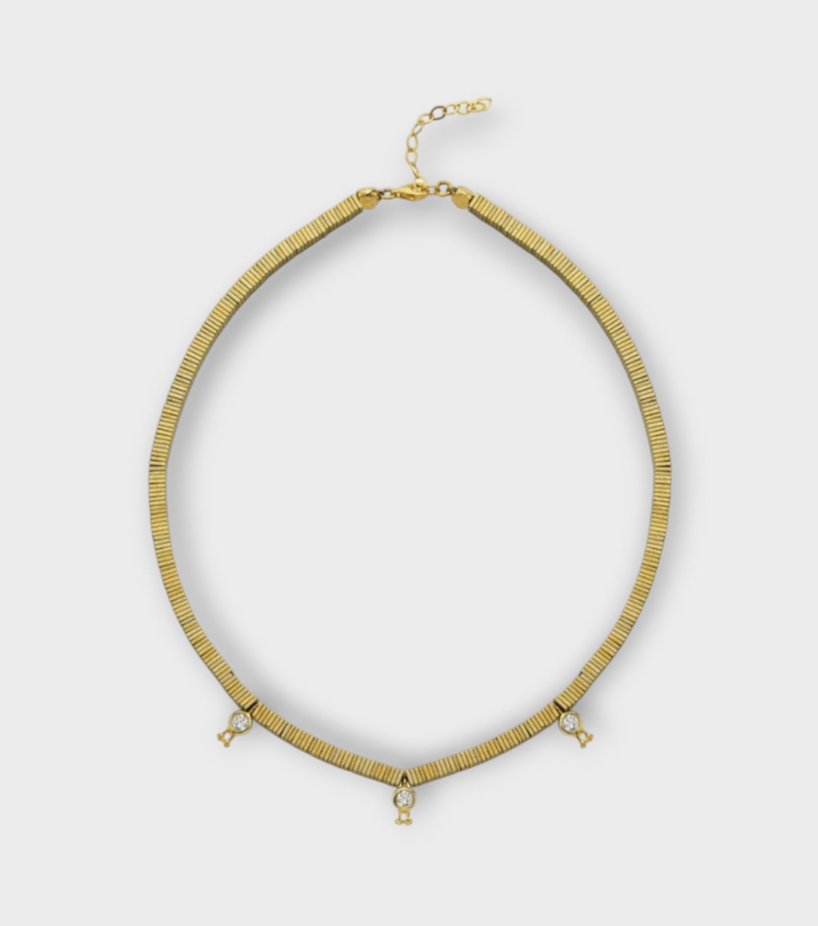 Verta Gold Hematite Collar Necklace with Crystal Charms