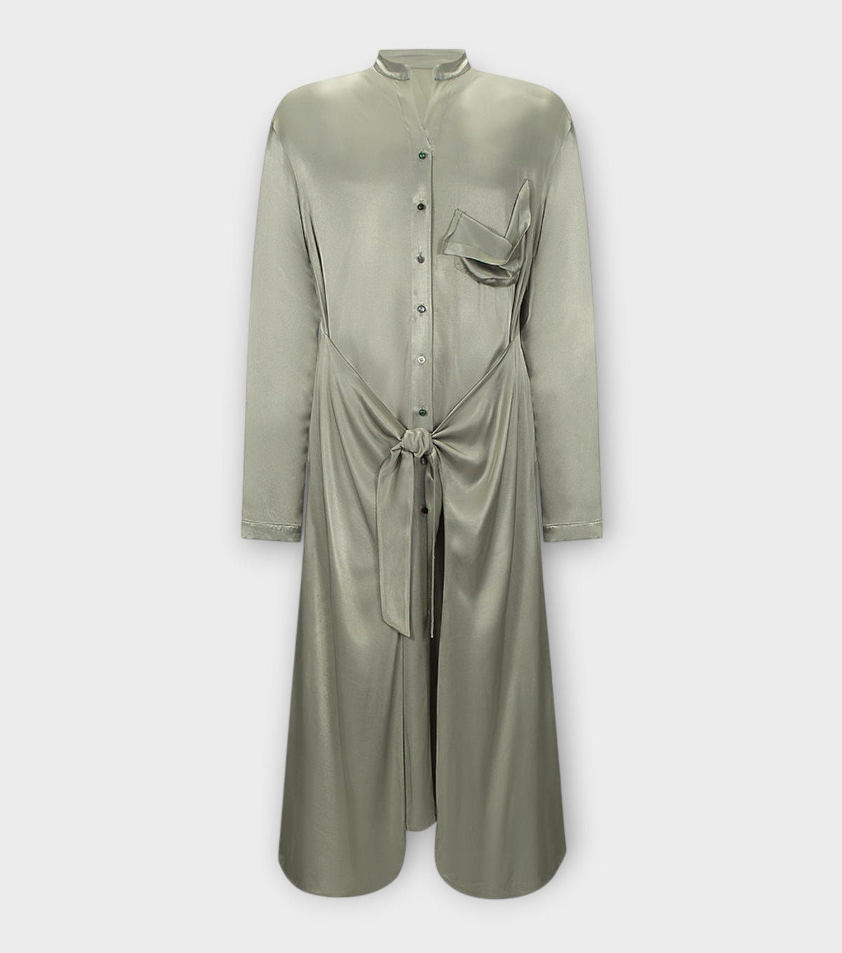 Long Sleeve Silver Maxi Shirt-dress