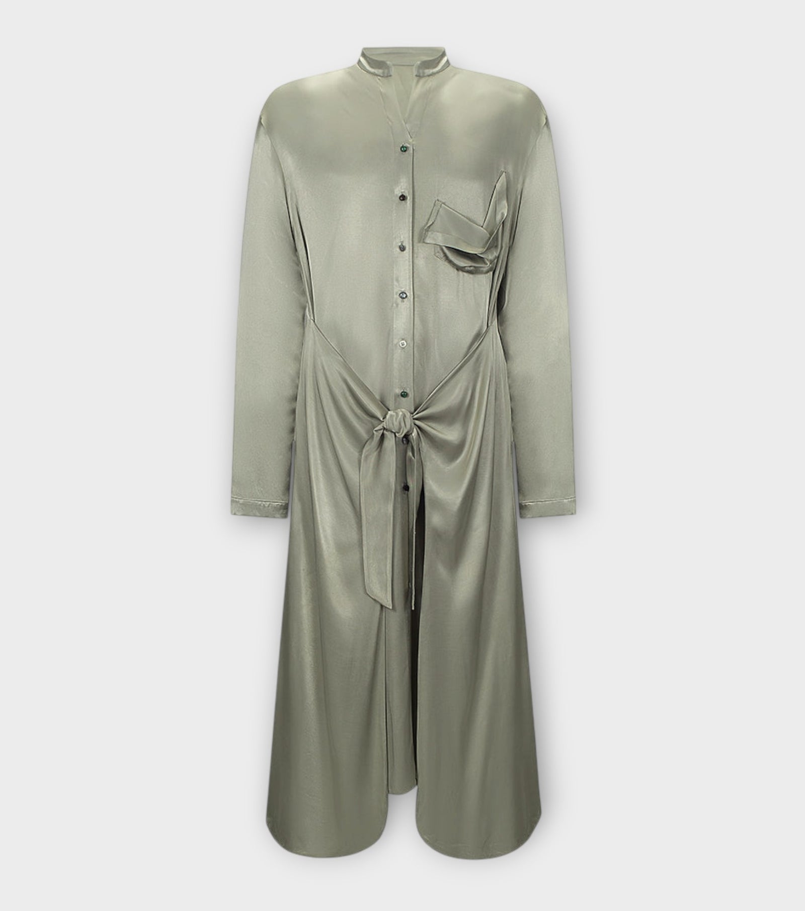 Long Sleeve Silver Maxi Shirt-dress