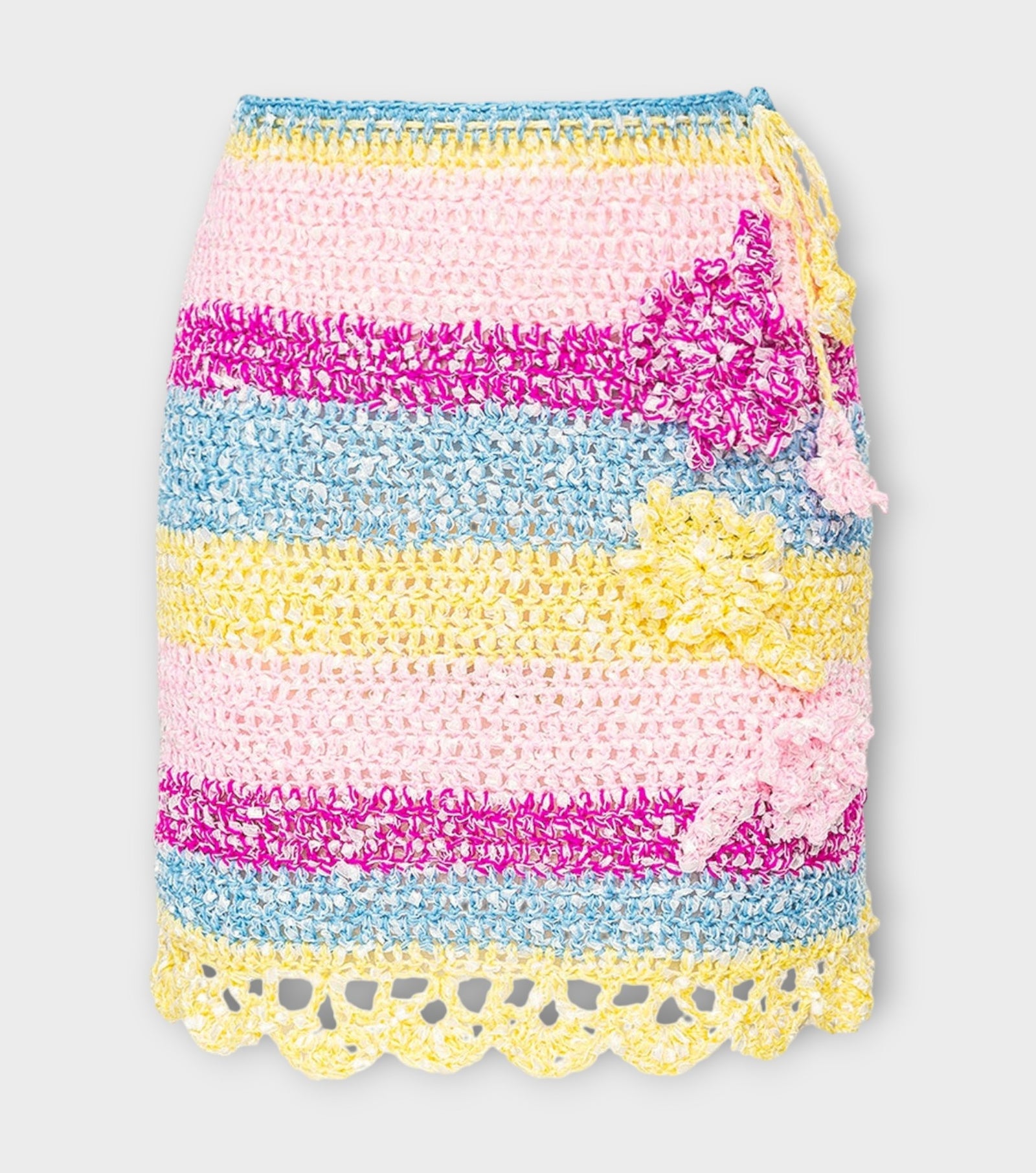 Multicolor Crochet Mini Skirt with Flower Detail