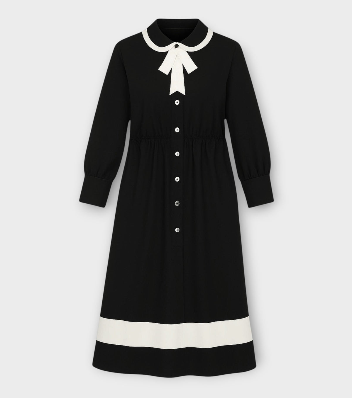 Long Sleeve Black Midi Shirt Dress