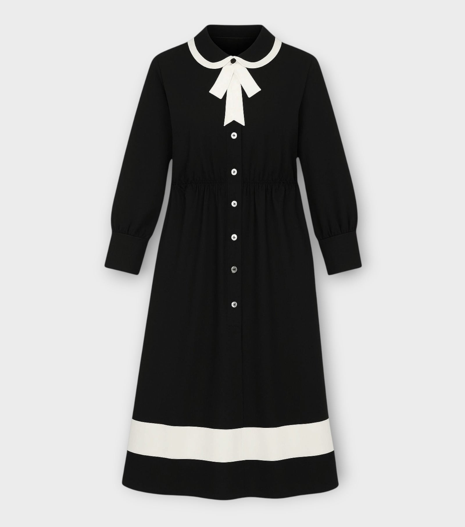 Long Sleeve Black Midi Shirt Dress