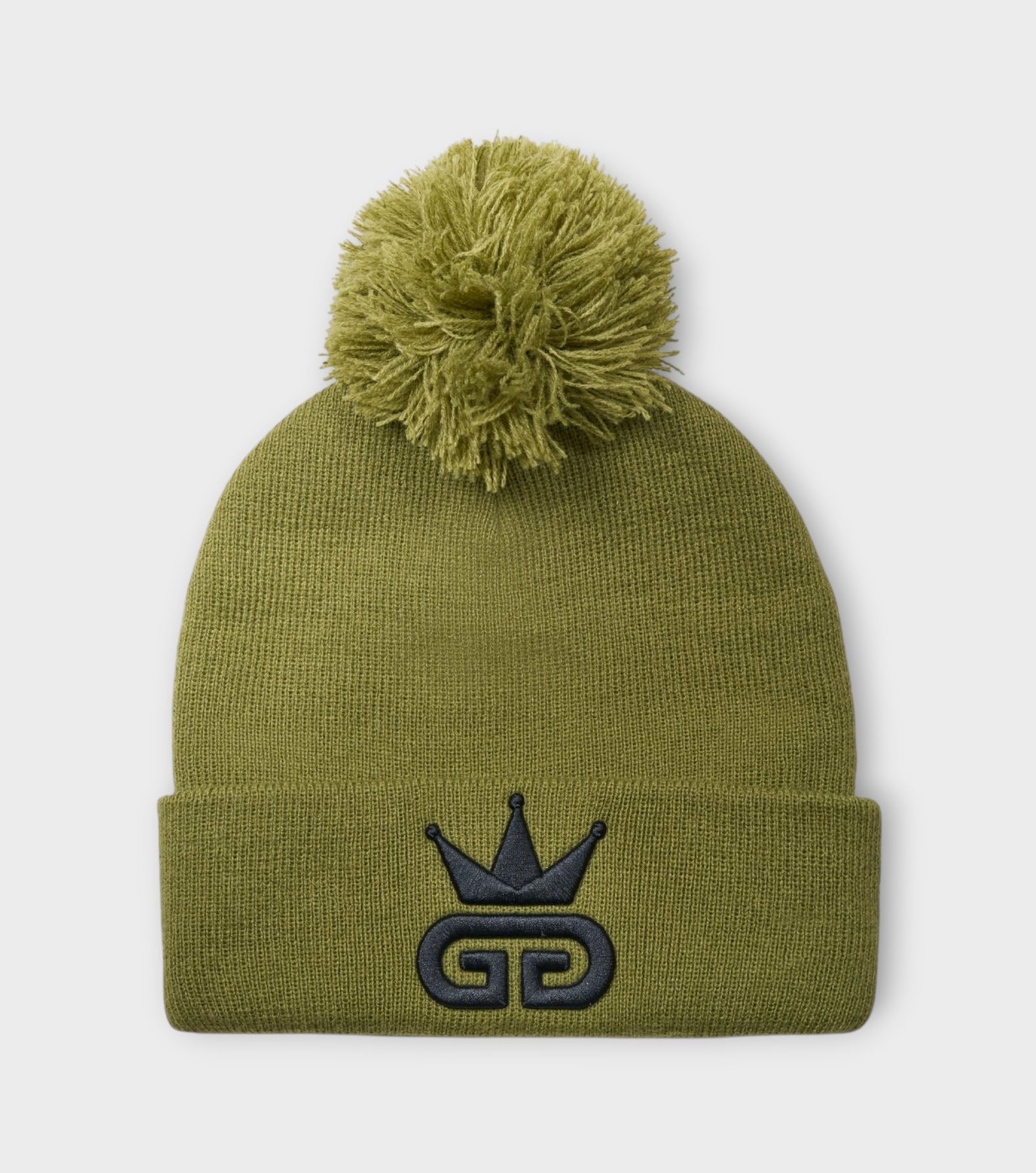 Olive Green Beanie with Black Woven Logo