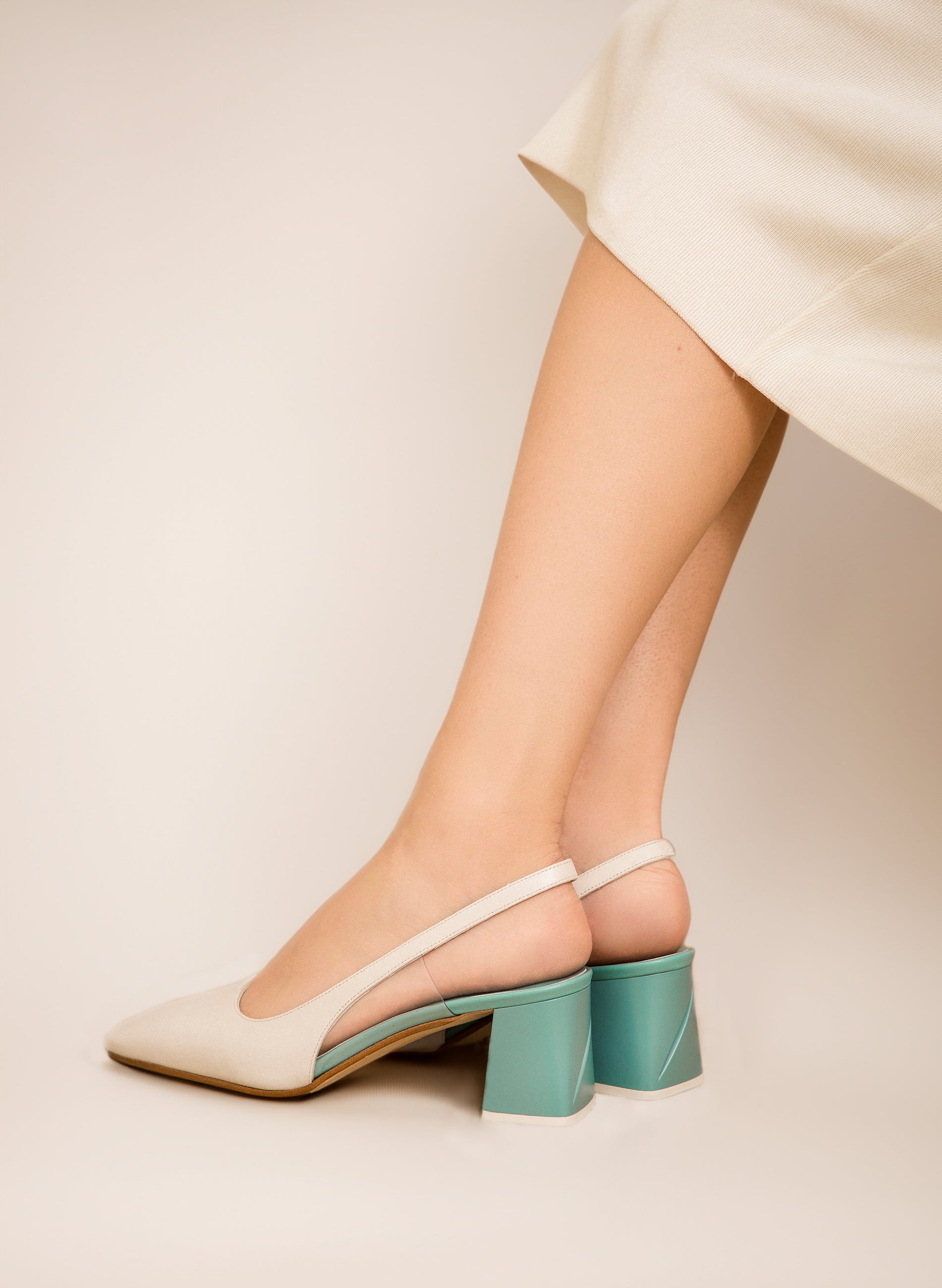 CICATRICES IMPRIMÉES - White And Sky Blue Ophelia Slingback, buy at doors. nyc