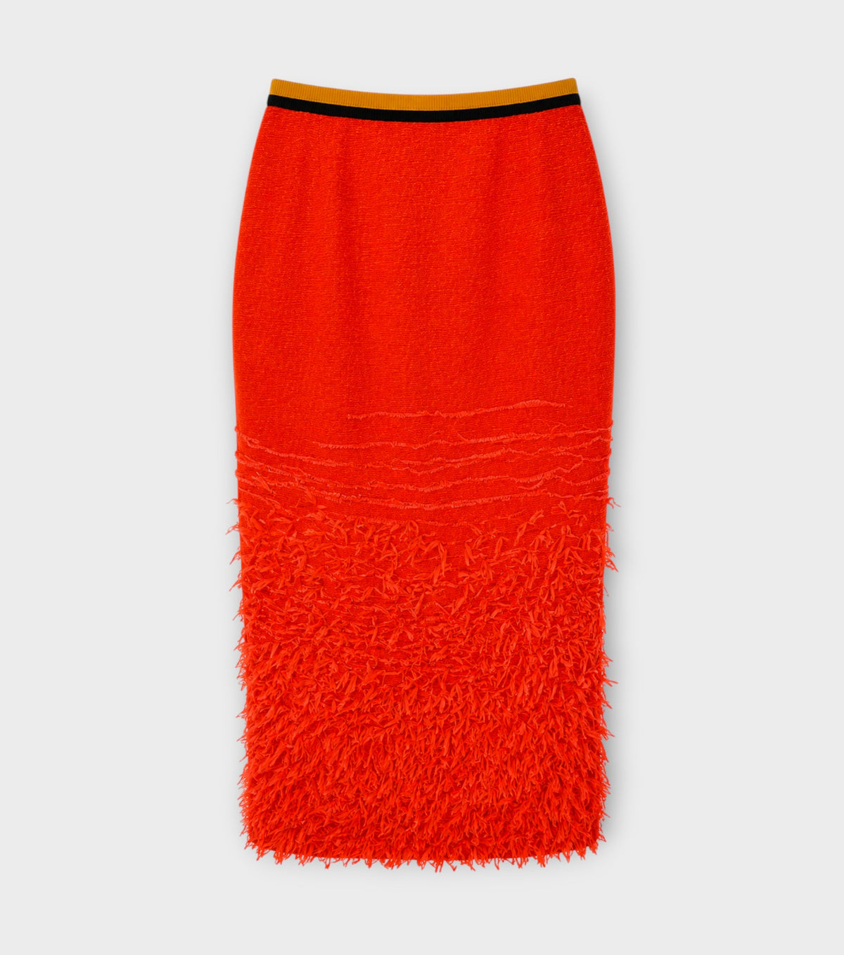 Orange Textured Fringe Midi Pencil Skirt