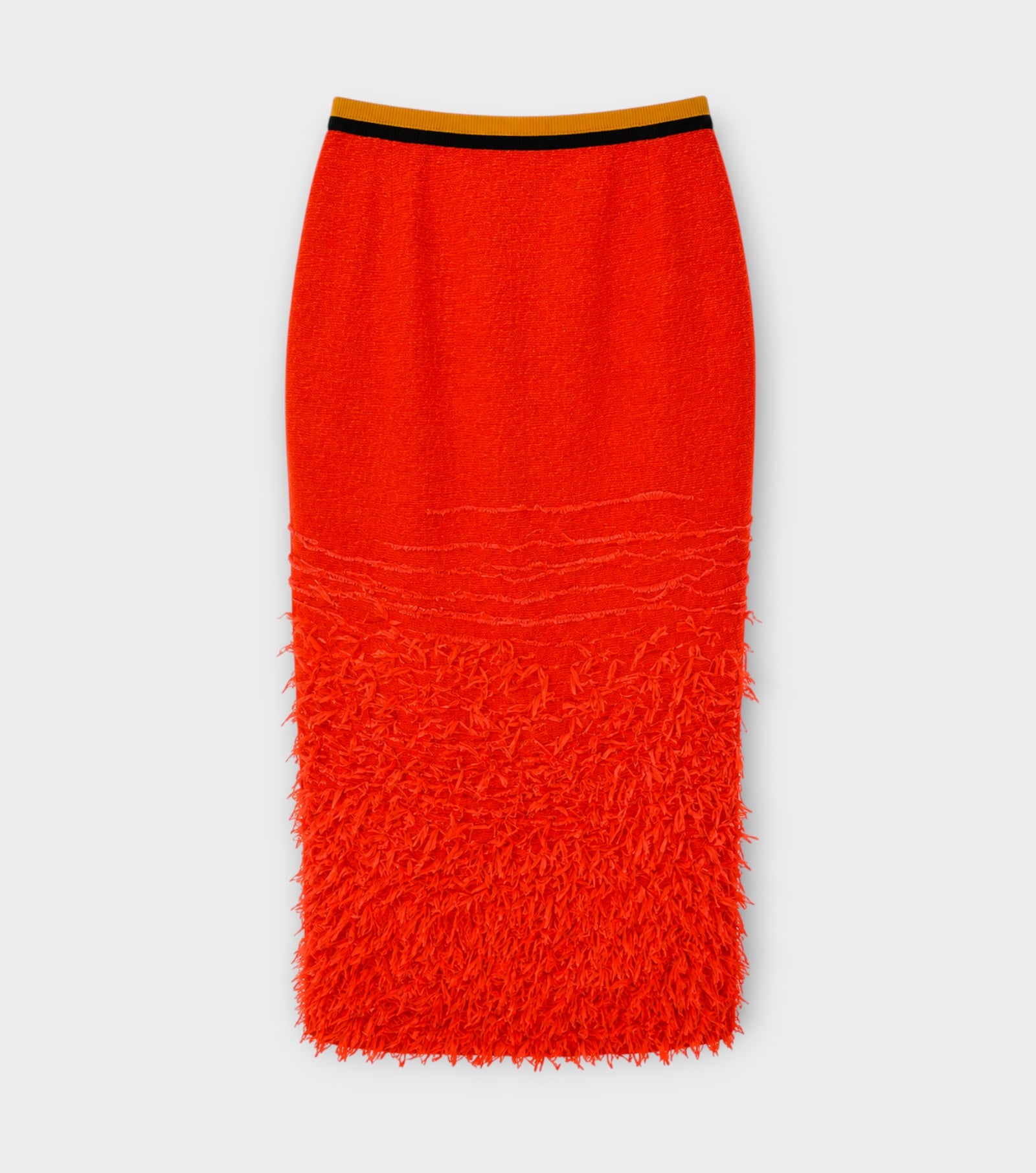 Orange Textured Fringe Midi Pencil Skirt