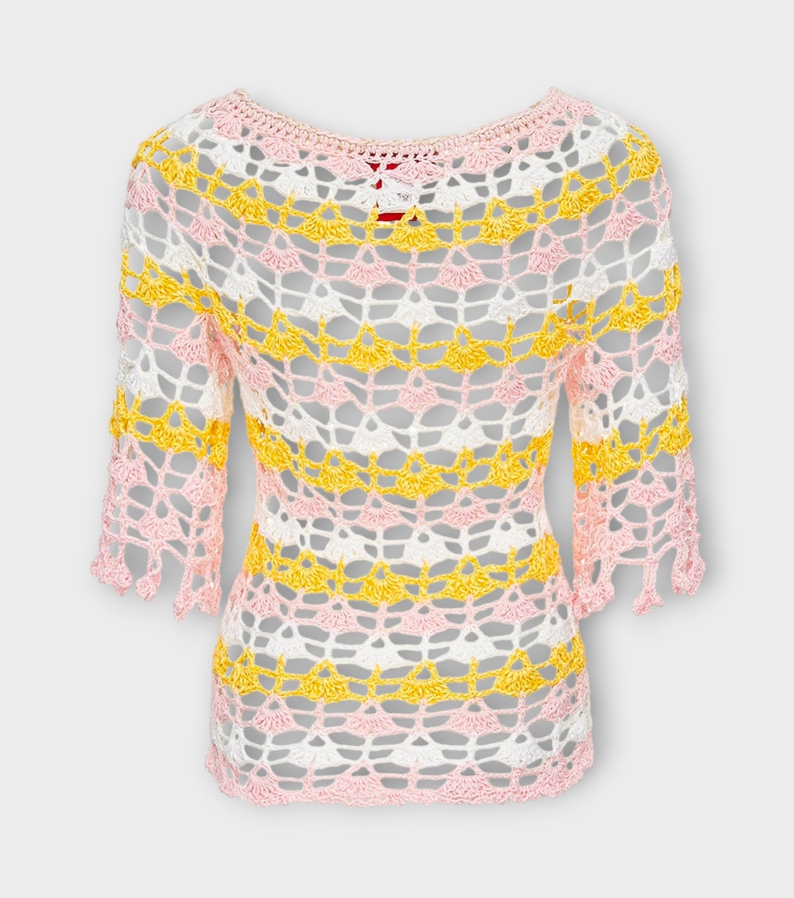 Pastel Crochet Fitted Top with Bell Sleeves