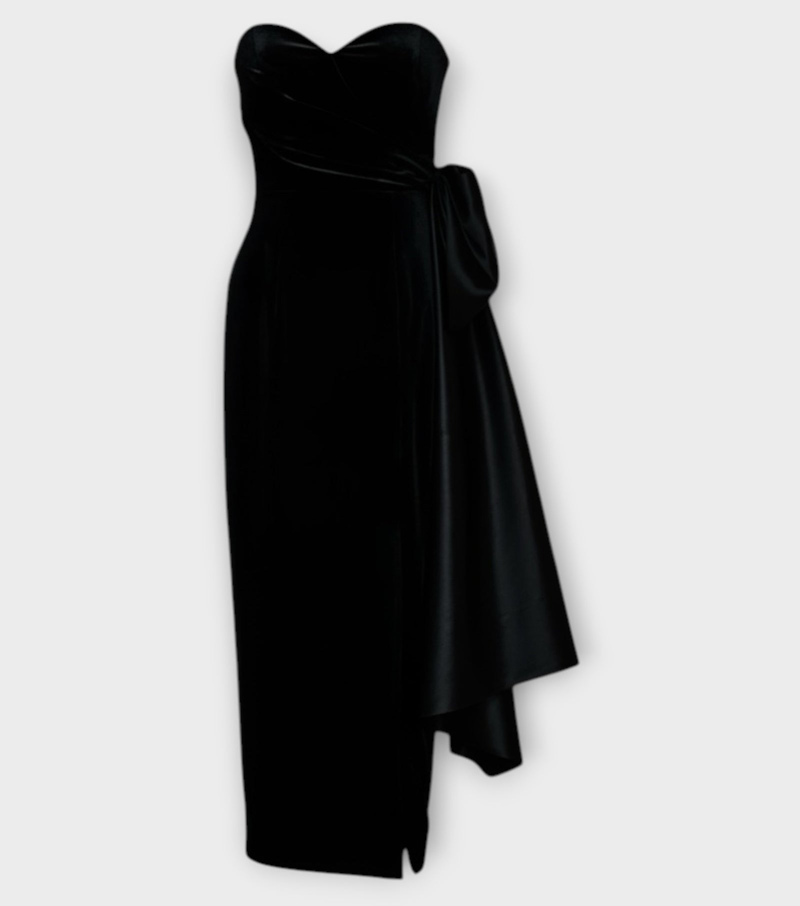 Black Velvet Bow Detail Strapless Gown