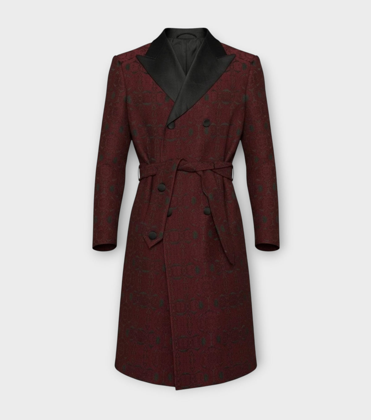 Burgundy Jacquard Tuxedo Long Jacket