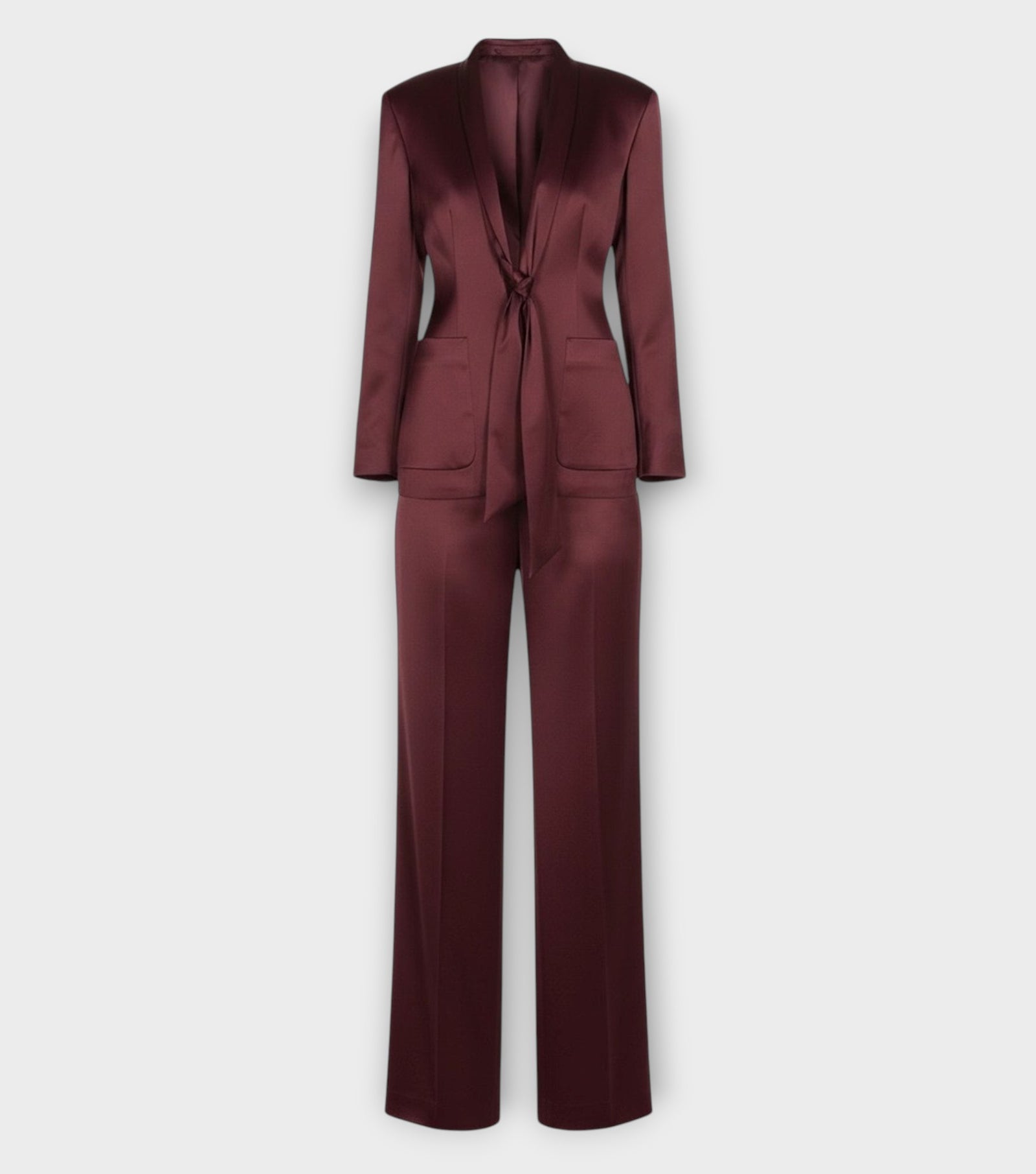 Burgundy Silk Tie-Front Suit