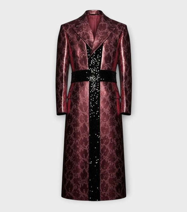 Burgundy Snake Print Long Jacket
