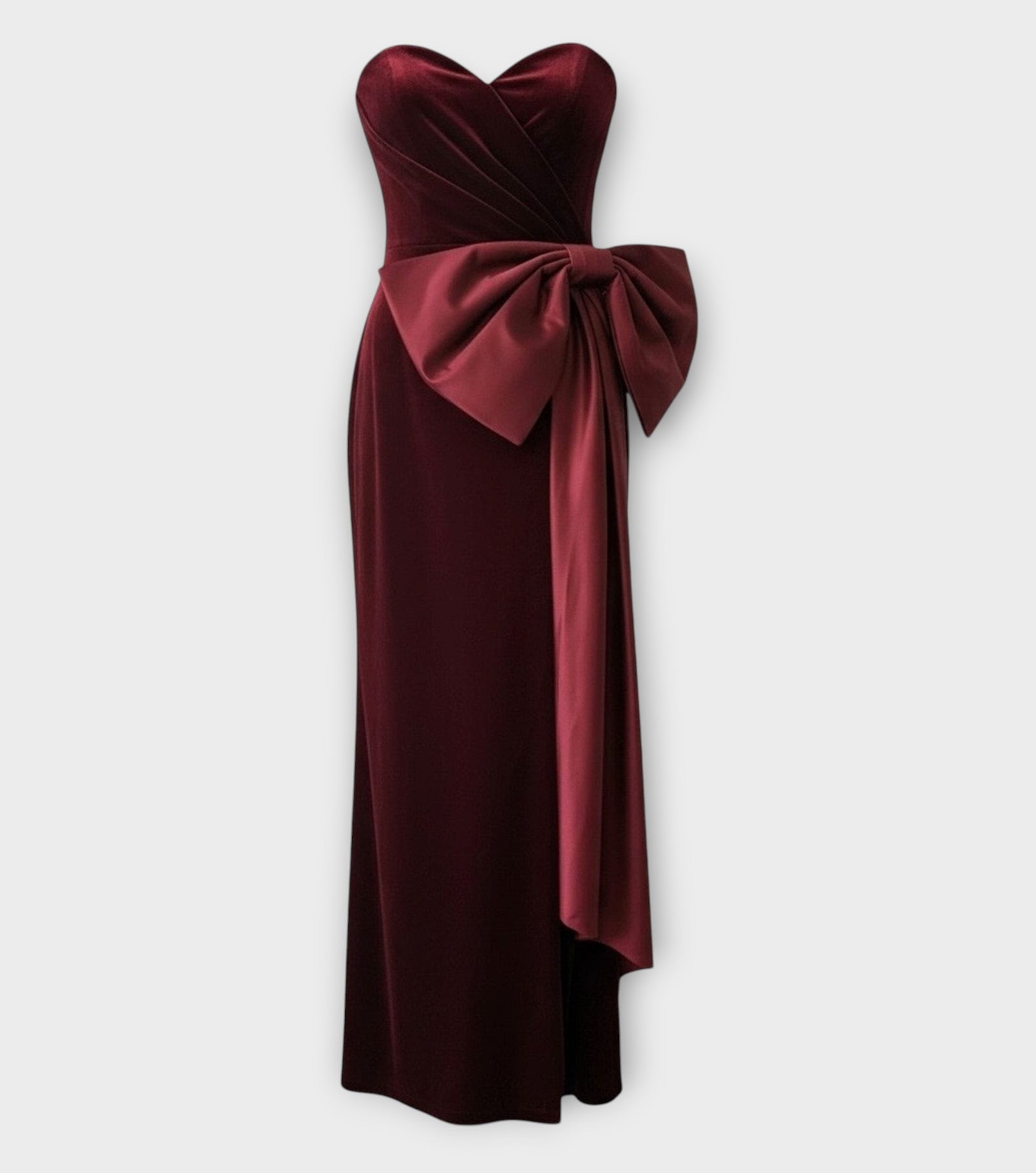 Burgundy Velvet Bow Detail Gown