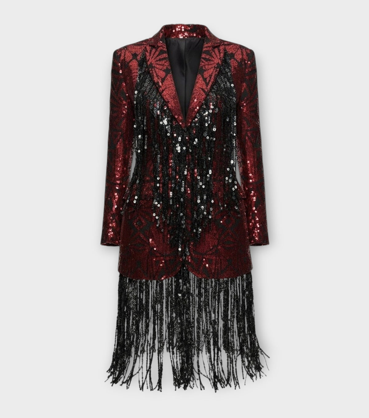 Red &amp; Black Sequin Fringe Jacket