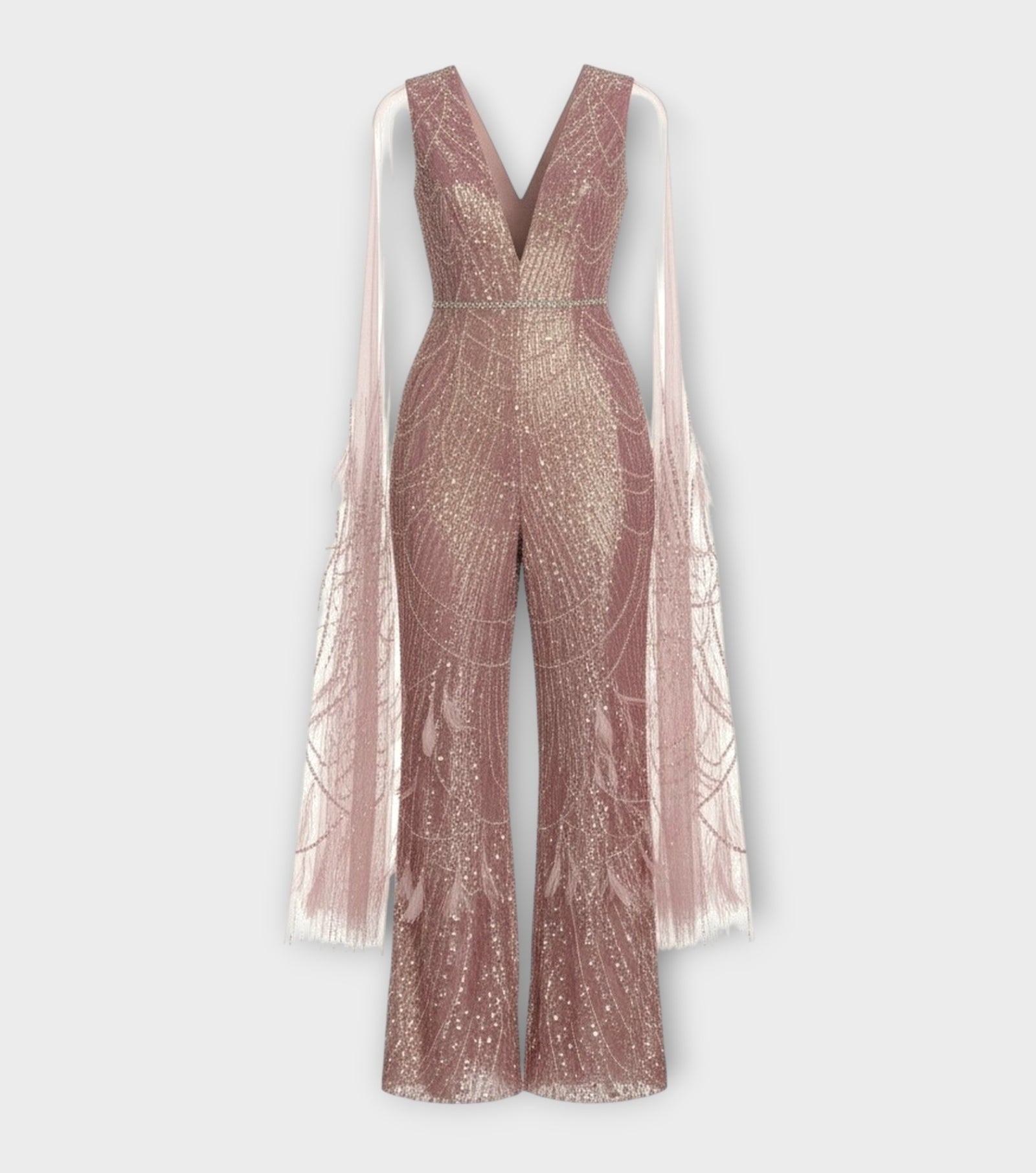 Rose Gold Crystal Cape Jumpsuit