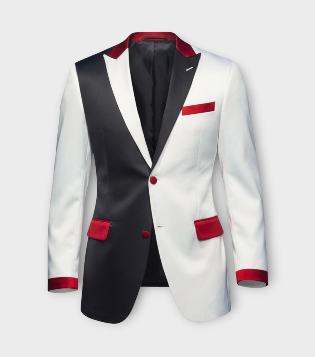 Satin-Acetate Two-Tone “Scarface” Statement Tuxedo Jacket