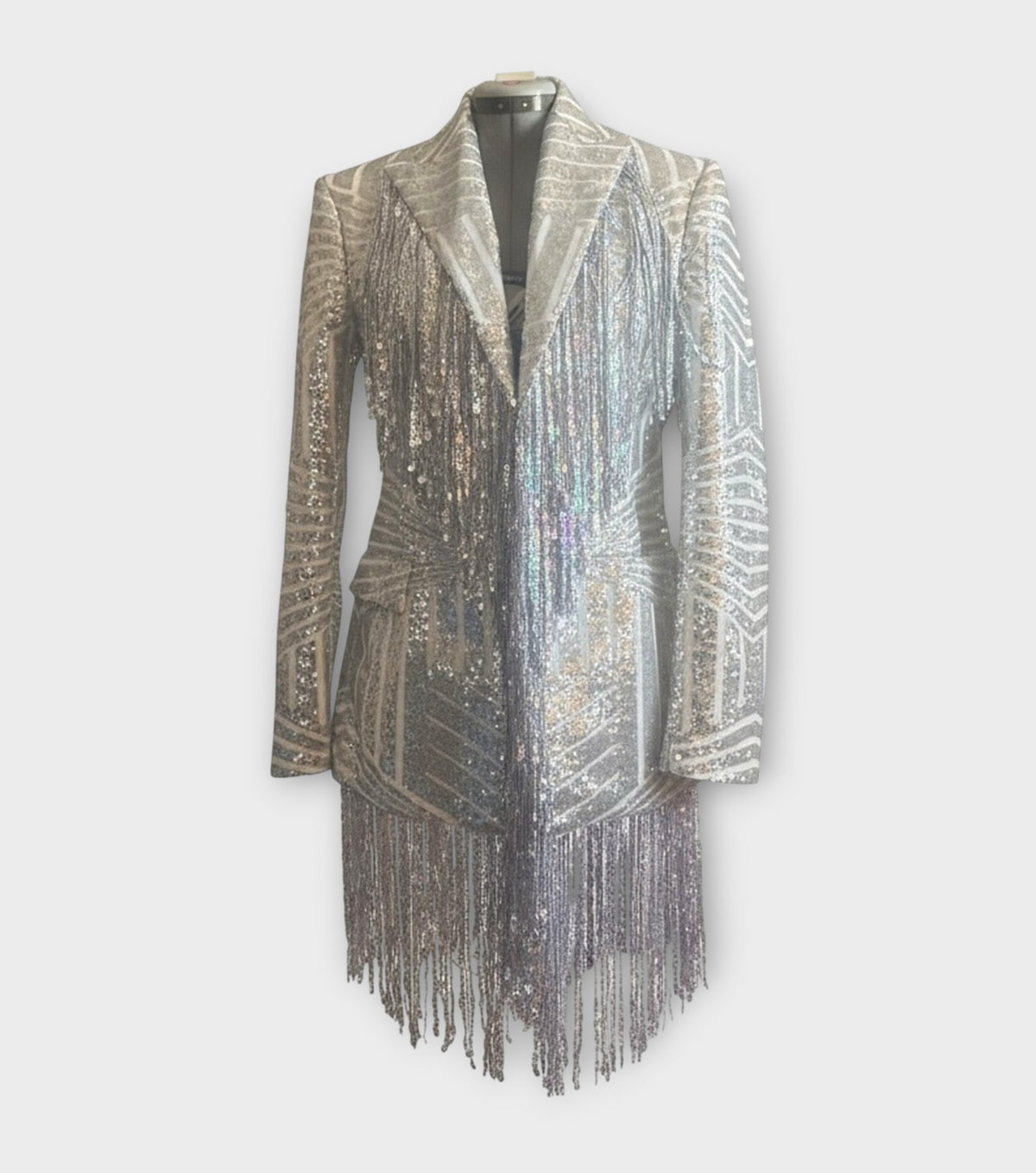 Silver Sequin Fringe Blazer Dress